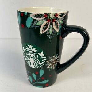 Starbucks 2020 Holiday Poinsettia Mug 12oz Green Floral Christmas Ceramic Siren